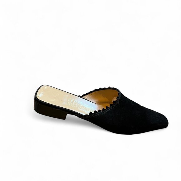 VTG Salvatore Ferragamo Black Suede Mules Size 9B Square Toe Slip On Italy - Picture 4 of 10
